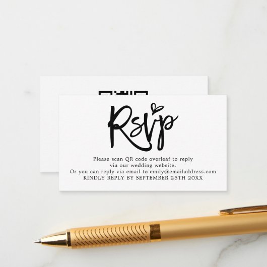 Carte D'accompagnement Mini Script QR Code Mariage RSVP (Devant/Arrière en situation)