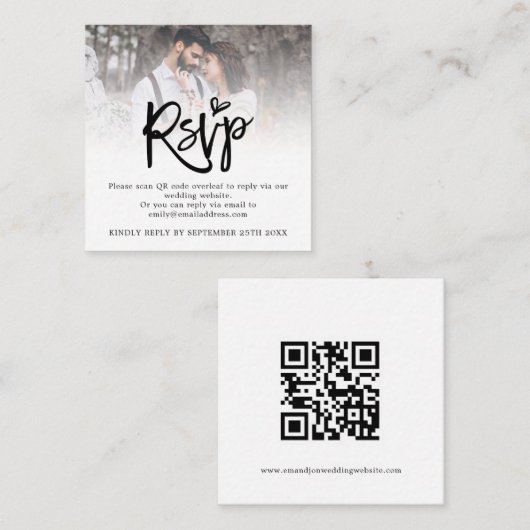 Carte D'accompagnement Mini Script QR Code photo Mariage RSVP Enclôture (Devant / Derrière)