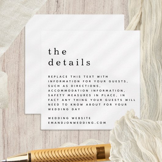 Carte D'accompagnement MINI Simple noir blanc Détails du Mariage