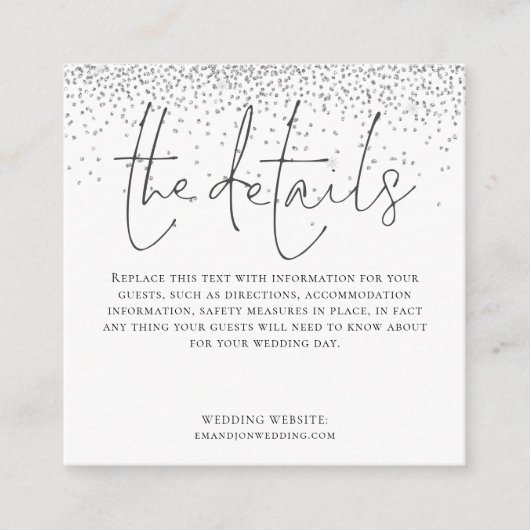 Carte D'accompagnement MINI SIZE Détails du Mariage Script Parties scinti (Devant)