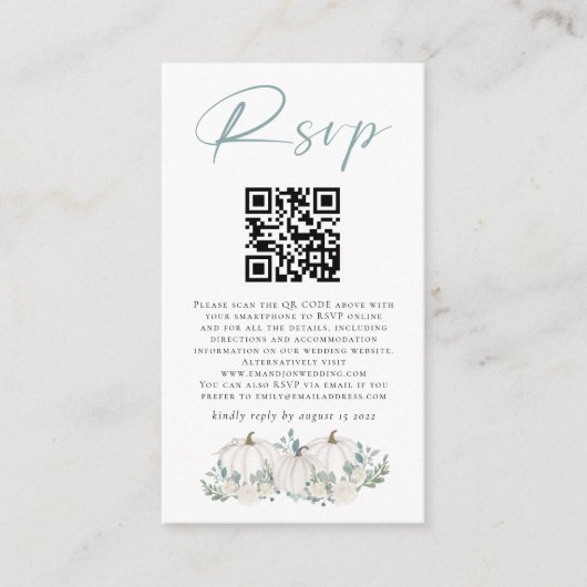Carte D'accompagnement Mini taille Citrouilles blancs QR Code Mariage RSV (Devant)
