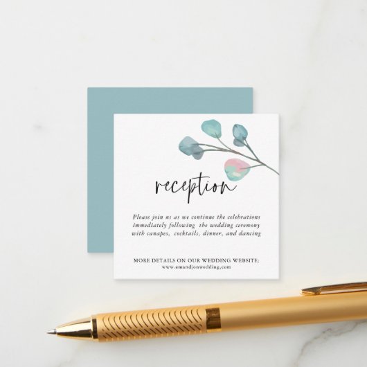 Carte D'accompagnement MINI TAILLE Eucalyptus Mariage Détails de la récep (Devant/Arrière en situation)