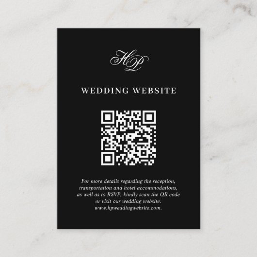 Carte D'accompagnement Miniature noire - Mariage de monogramme - Code QR (Devant)