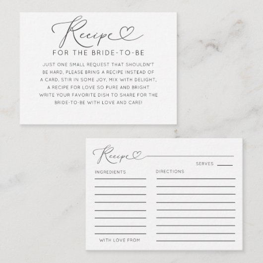 Carte D'accompagnement Minimal Black & White Recipe Card (Devant / Derrière)