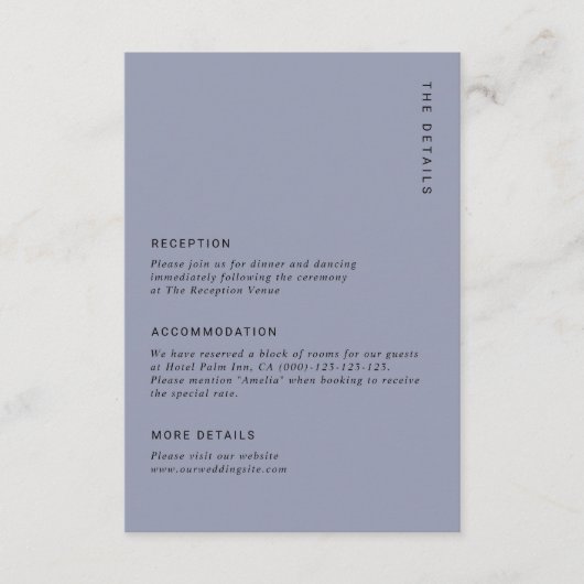 Carte D'accompagnement Minimal Dusty Blue Modern Simple Wedding Details (Devant)