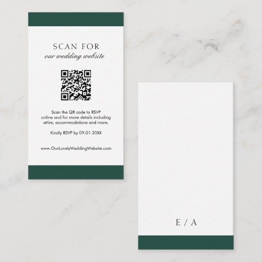 Carte D'accompagnement Minimal Emerald vert moderne QR Code Mariage (Devant / Derrière)