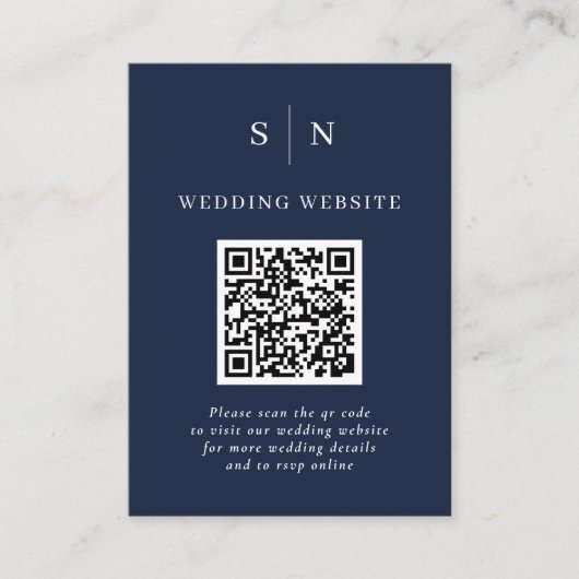 Carte D'accompagnement Minimal et chic | Dark Navy Blue QR Code Mariage (Devant)