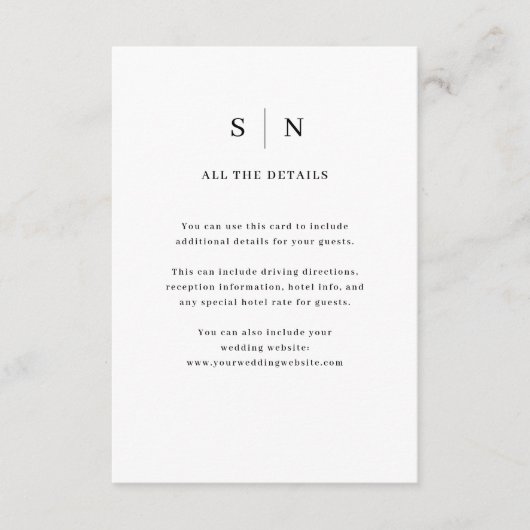 Carte D'accompagnement Minimal et chic | Détails de l'invité Mariage (Devant)