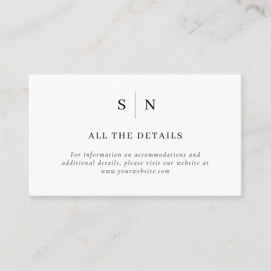 Carte D'accompagnement Minimal et chic | Détails du Mariage noir et blanc (Devant)
