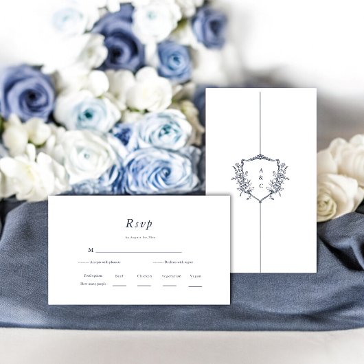 Carte D'accompagnement Minimal et chic | Marine et mariage blanc RSVP