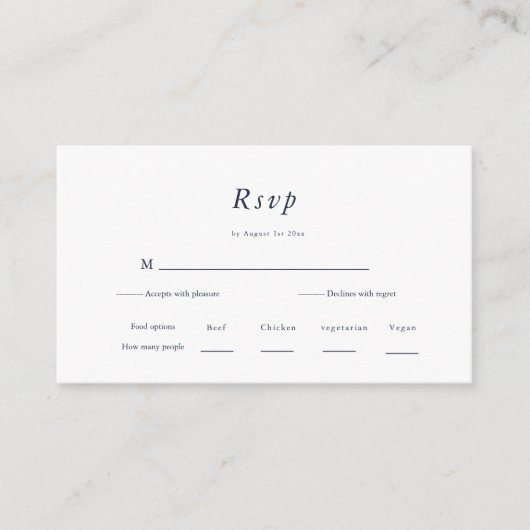 Carte D'accompagnement Minimal et chic | Marine et mariage blanc RSVP (Devant)