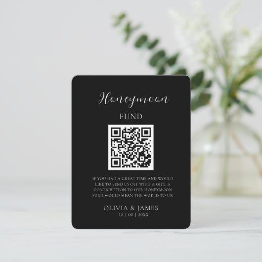 Carte D'accompagnement Minimal Honeymoon Fund Request QR Code Card (Debout devant)