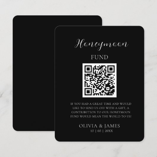 Carte D'accompagnement Minimal Honeymoon Fund Request QR Code Card (Devant / Derrière)