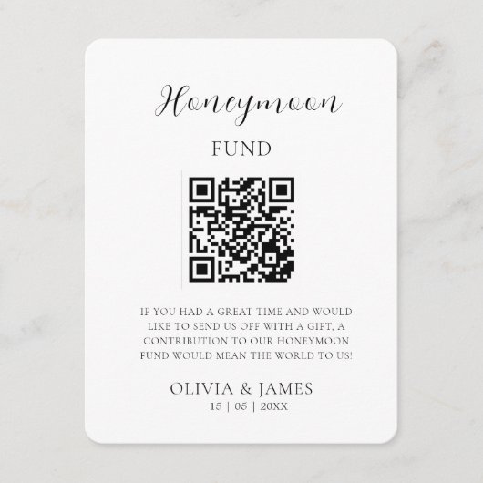 Carte D'accompagnement Minimal Honeymoon Fund Request QR Code Card (Devant)
