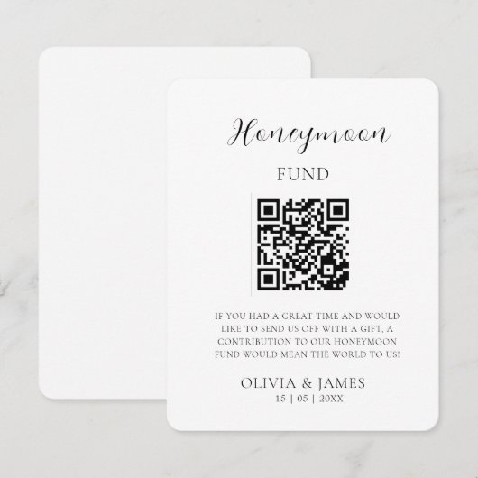Carte D'accompagnement Minimal Honeymoon Fund Request QR Code Card (Devant / Derrière)
