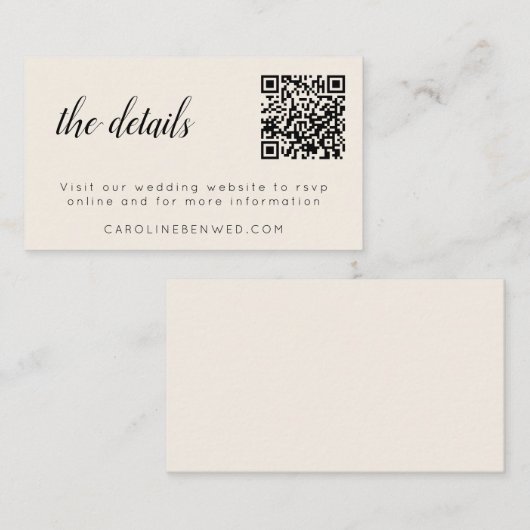Carte D'accompagnement Minimal Ivoire Cream Mariage site Web RSVP QR Code (Devant / Derrière)