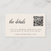 Carte D'accompagnement Minimal Ivoire Cream Mariage site Web RSVP QR Code (Devant)