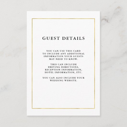 Carte D'accompagnement Minimal moderne | Faux Gold Border Détails de l'in (Devant)