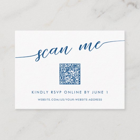 Carte D'accompagnement Minimal moderne Marine Blue Scan Me QR Small RSVP (Devant)