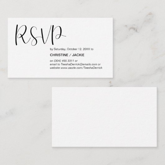 Carte D'accompagnement Minimal moderne, Script noir, réponse RSVP (Devant / Derrière)