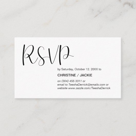 Carte D'accompagnement Minimal moderne, Script noir, réponse RSVP (Devant)