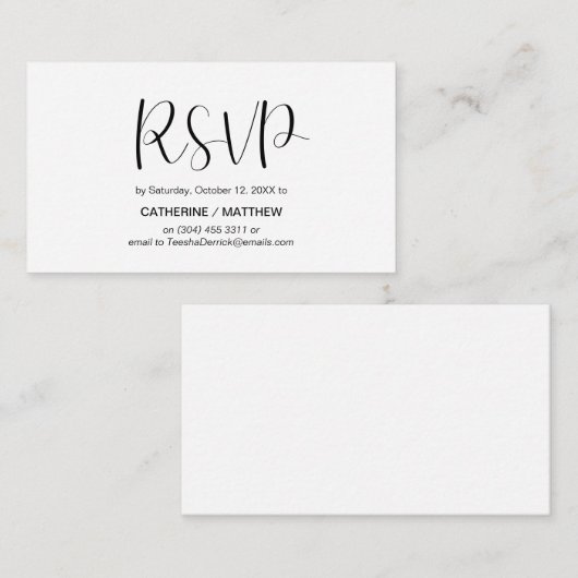 Carte D'accompagnement Minimal moderne, Script noir, réponse RSVP (Devant / Derrière)