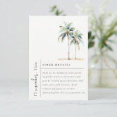 Carte D'accompagnement Minimal Palm Trees Mariage tropical Détails (Debout devant)
