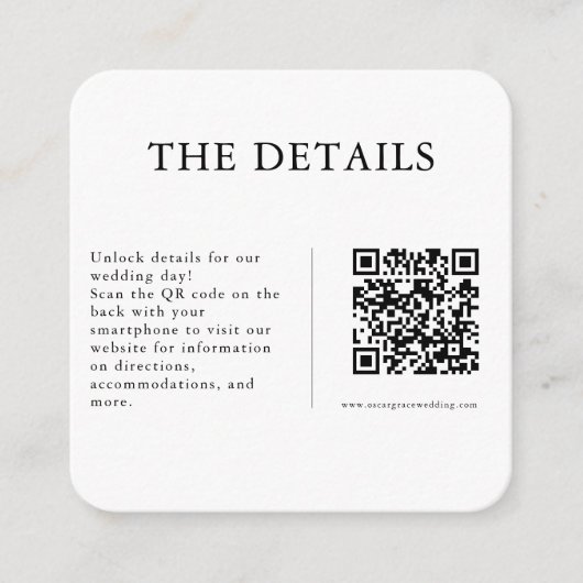 Carte D'accompagnement Minimal QR Code Mariage Site Web en ligne Détails (Devant)