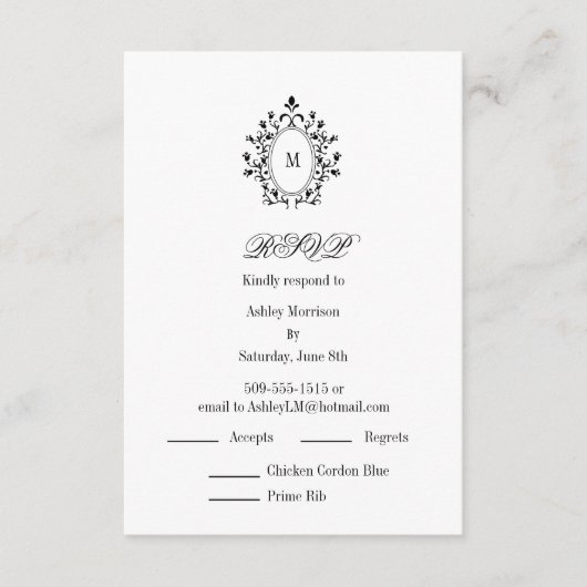 Carte D'accompagnement Minimal RSVP card Monogram With 2 Entree Choice (Devant)