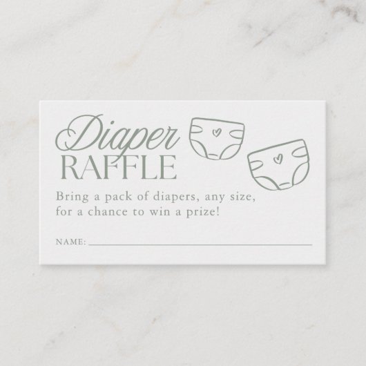Carte D'accompagnement Minimal Sage Green Baby Shower Diaper Raffle (Devant)