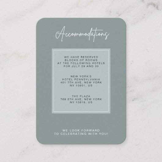 Carte D'accompagnement Minimal Sage Green Wedding Accommodation (Devant)