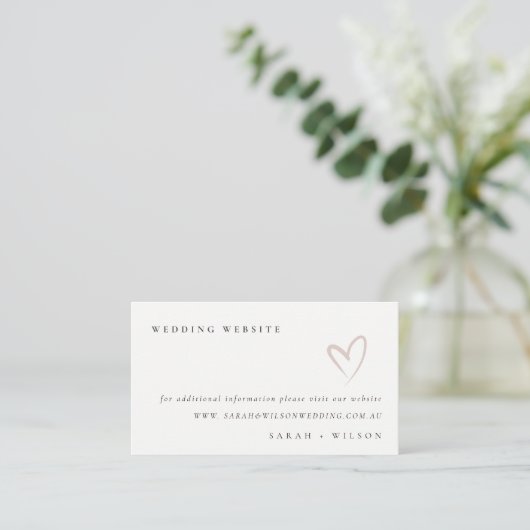 Carte D'accompagnement Minimal Simple Script Blush Heart Mariage Site Web (Debout devant)