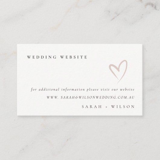 Carte D'accompagnement Minimal Simple Script Blush Heart Mariage Site Web (Devant)