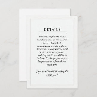 Carte D'accompagnement Minimal Wedding Details Enclosure Card