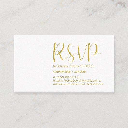 Carte D'accompagnement Minimale moderne, Script or, réponse RSVP (Devant)