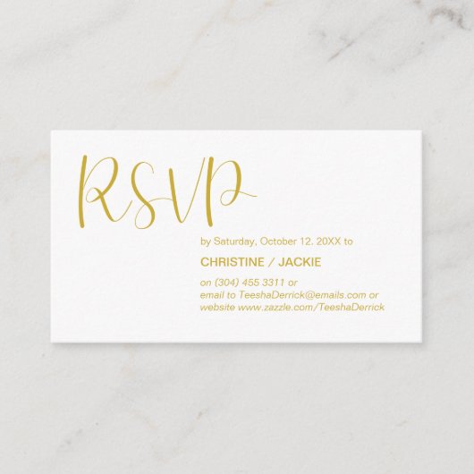 Carte D'accompagnement Minimale moderne, Script or, réponse RSVP (Devant)