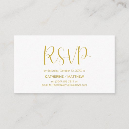 Carte D'accompagnement Minimale moderne, Script or, réponse RSVP (Devant)