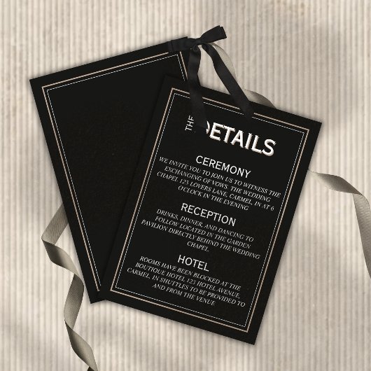 Carte D'accompagnement Minimalist Black Tie Formal Wedding Details