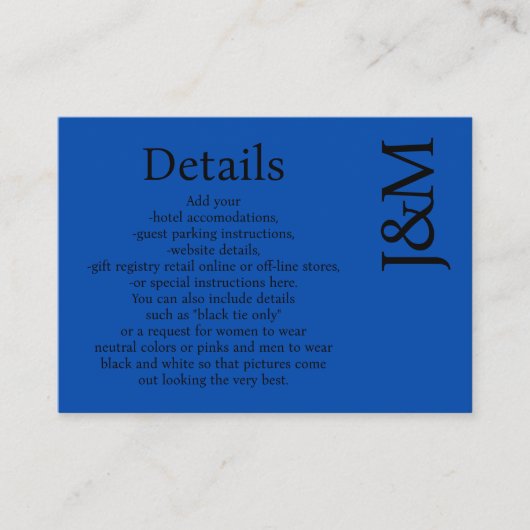 Carte D'accompagnement Minimalist Cobalt Blue Enclosure Details Card (Devant)