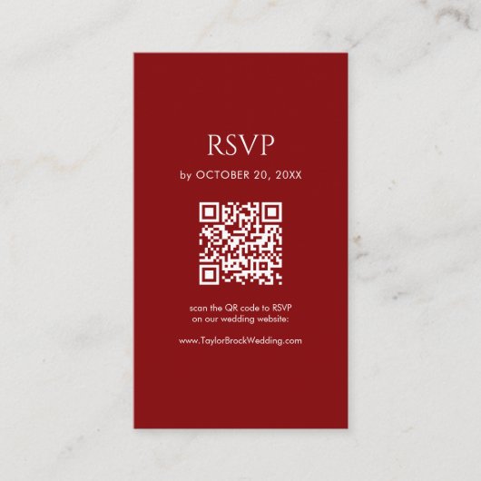 Carte D'accompagnement Minimalist Deep Red Wedding RSVP QR Code (Devant)