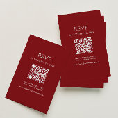 Carte D'accompagnement Minimalist Deep Red Wedding RSVP QR Code