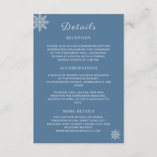 Carte D'accompagnement Minimalist Dusty Blue White Winter Wedding Détail (Devant)