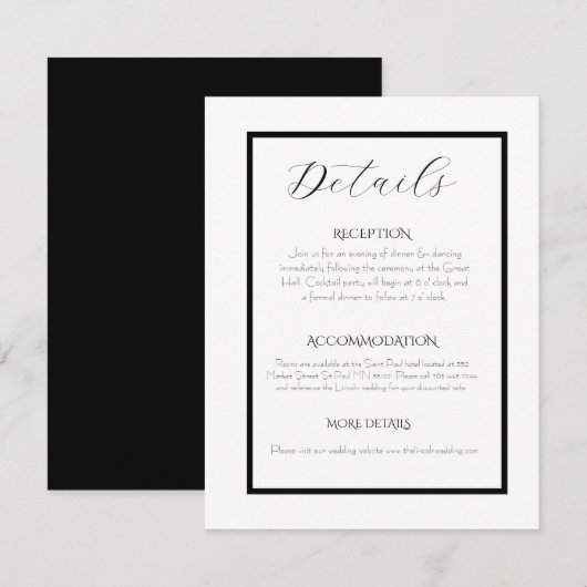 Carte D'accompagnement Minimalist Elegant Black & White Wedding (Devant / Derrière)