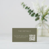 Carte D'accompagnement Minimalist Olive Green Wedding RSVP Online QR Code (Debout devant)