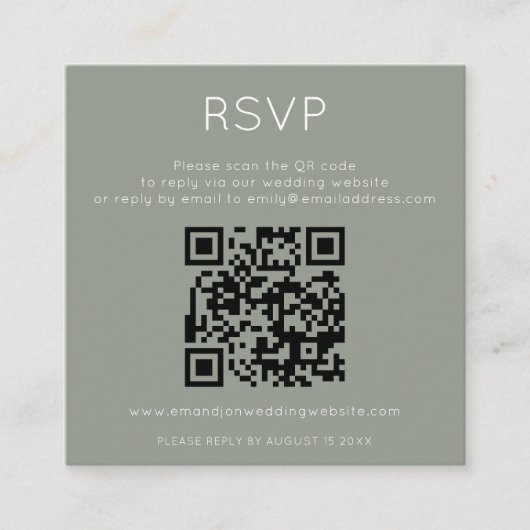 Carte D'accompagnement Minimalist QR Code Sage Green Wedding RSVP (Devant)