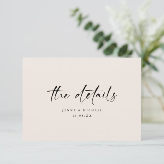 Carte D'accompagnement Minimalist Script QR Code Wedding Details (Debout devant)