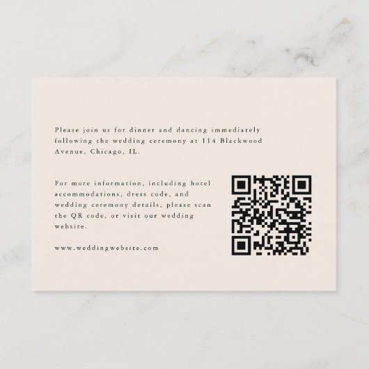 Carte D'accompagnement Minimalist Script QR Code Wedding Details (Dos)