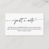 Carte D'accompagnement Minimalist Script Wedding Details Just a Note (Devant)