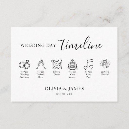 Carte D'accompagnement Minimalist Simple Wedding Timeline (Devant)