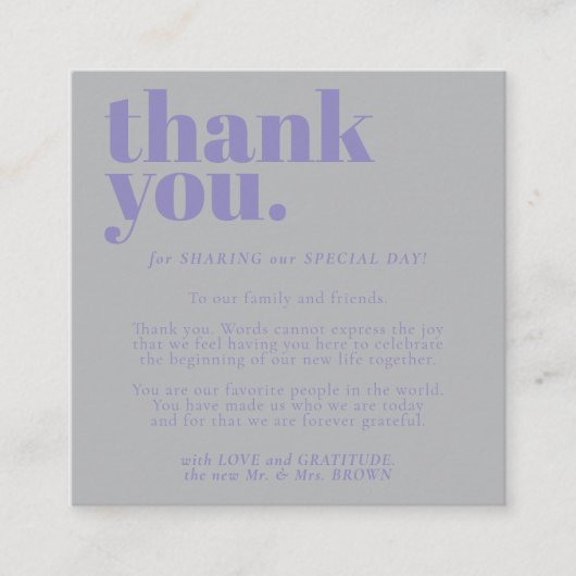 Carte D'accompagnement Minimalist Thank You Lavender Silver (Devant)